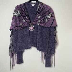 Melrose and Market Fuzzy Cardigan with Scarf & Pendant Size SP Purple
